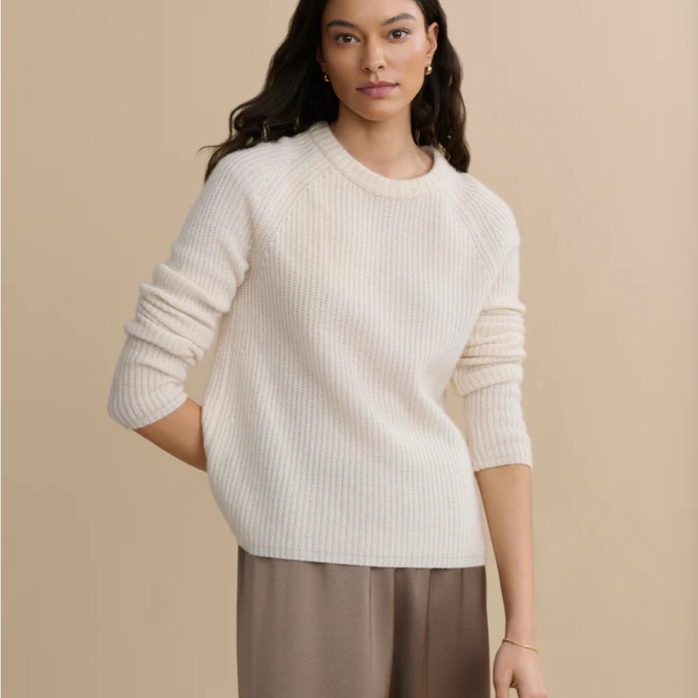 Jenni Kayne Cotton Fisherman Sweater Ivory XS